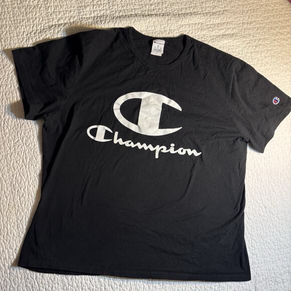 Men's Champion Classic Script Logo T-Shirt Black Size XL (Fits L) - Picture 1 of 5